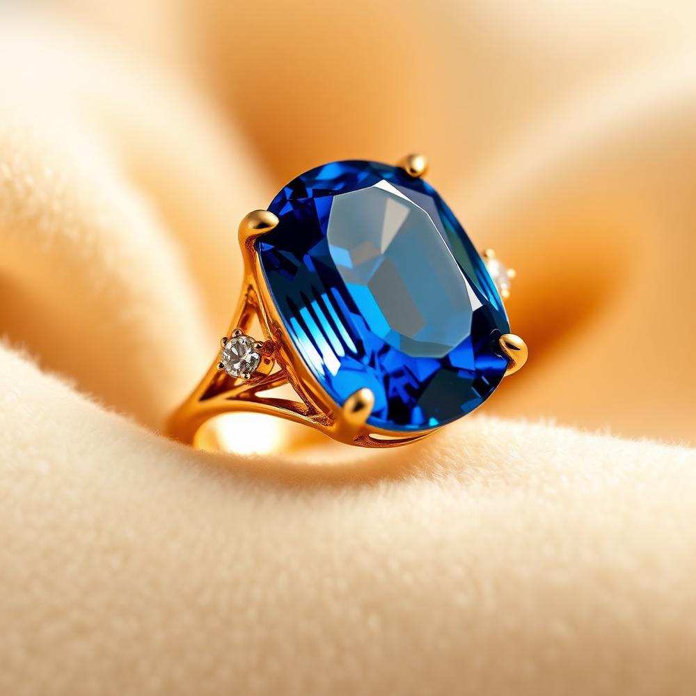 Handcrafted gold ring with Ceylon blue sapphire